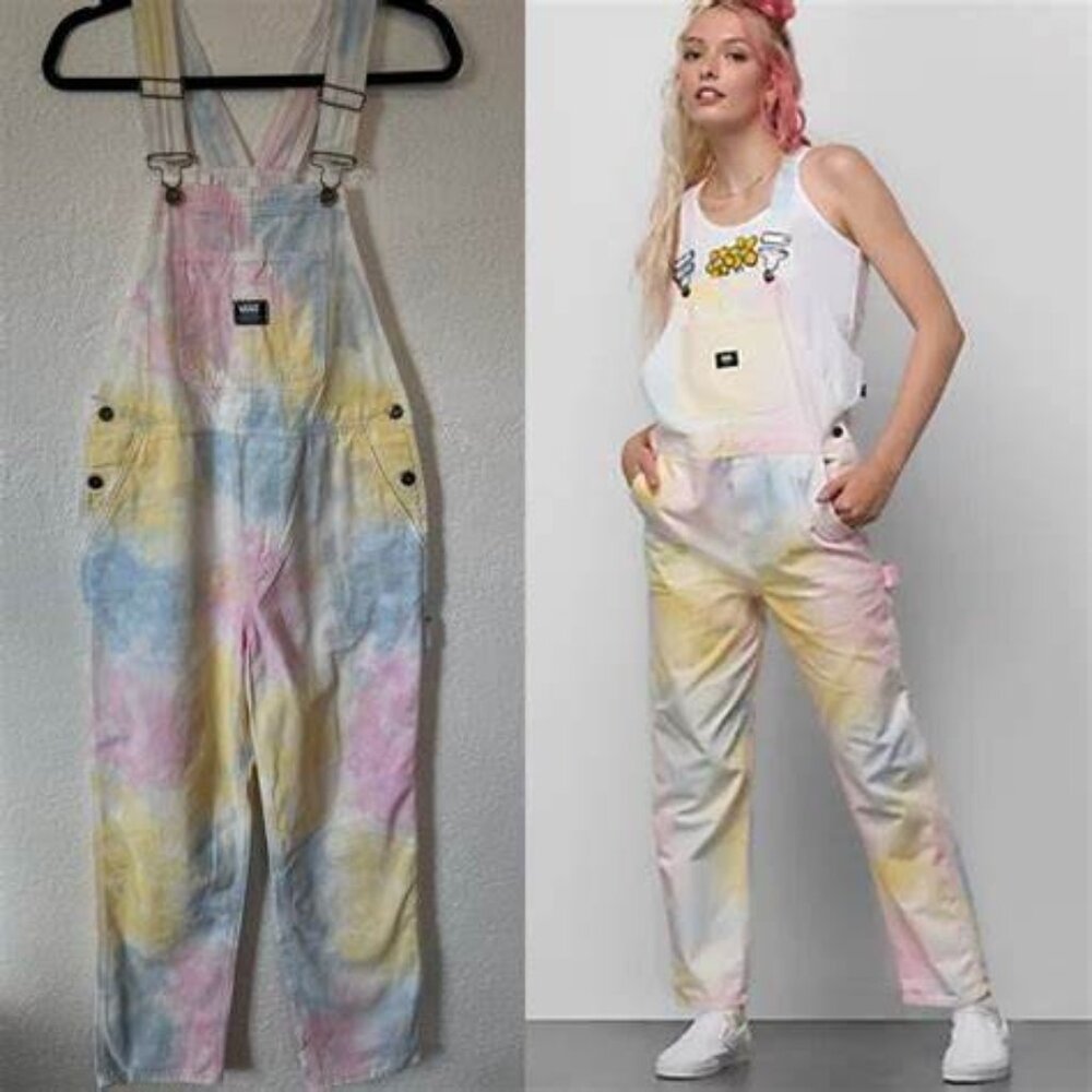 VANS white pastel tie dye overalls dungarees jumper size small